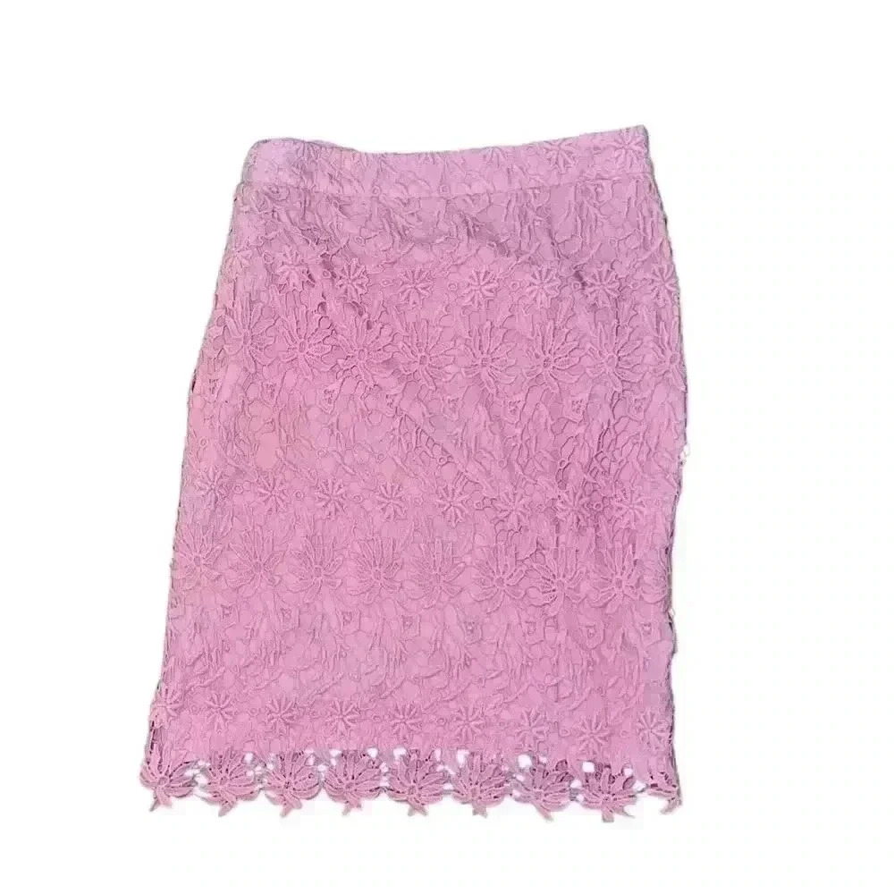 Kenar Pink Peach Floral Crochet Lace Overlay Skirt  Sz 4 Coastal Cottagecore